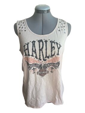 Harley Davidson Y2K Studded Tank Top Pink Graphic Biker Grunge Moto Baby Tee
